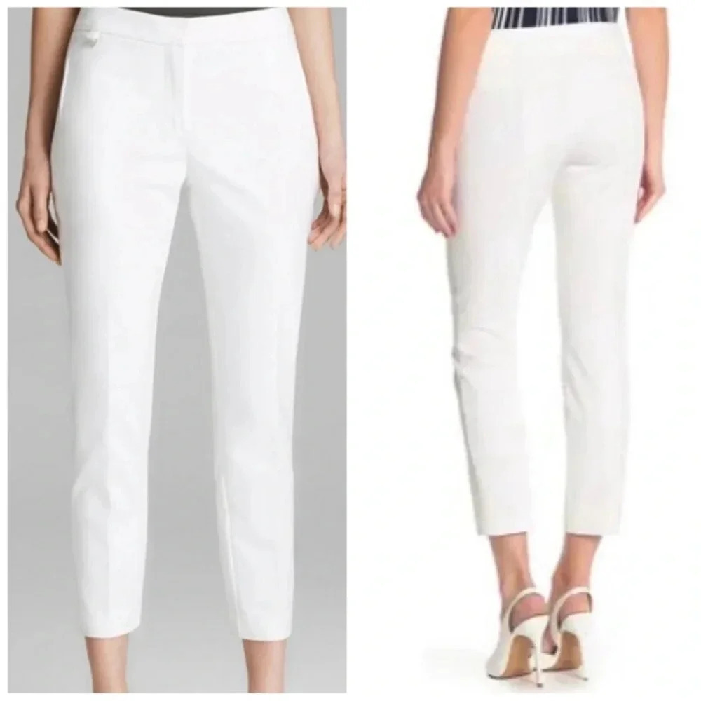 Adrianna Papell White Kate Bi-Stretch Fitted Pants Size 10